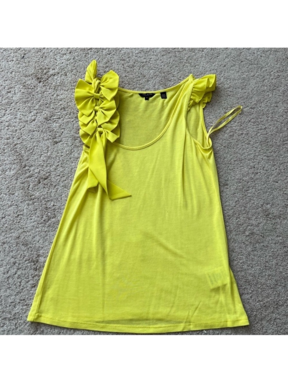 Yellow Ruffle Bow Shoulder Tank Top - Picture 2 of 4